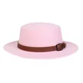 Pink wool felt boater hat for women with brown leather band and adjustable buckle - M (56-58cm) / Pink