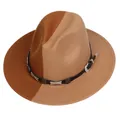Détail du chapeau en laine bicolore avec bande en cuir et boucle étoile vintage - M (56-58cm) / Style Décor Étoile en Métal / Kaki Chameau