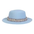 Hellblauer Wollfilzhut mit Perlenband und Fransen für Damen im Retrostil - M (56-58cm) / Hellblau