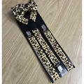 Elastic leopard print suspenders and bowtie set with metal clips on display card - Leopard Print Set
