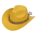 Detail of ginger western cowboy hat featuring ethnic woven band and beaded tassels - Ethnic Woven Band (159-N)