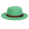 Classic green wool felt boater hat with a vintage brown leather belt buckle detail - M (56-58cm) / Grass Green