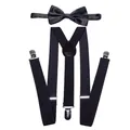 Men's formal black Y-back elastic suspenders and matching satin bowtie accessory set - Coffee Set