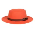 Orange felt fedora hat featuring a stylish brown leather band and metal buckle detail - M (56-58cm) / Orange