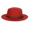 Classic red wool felt boater hat with a dark brown leather band for women's autumn style - M (56-58cm) / Rust red