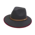 Dettaglio del cappello in lana con cinturino in pelle marrone e fibbia - M (56-58cm) / Stile Fibbia in Metallo (2HAT082) / Grigio