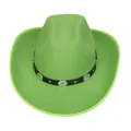 Detailed close-up of bright green felt cowboy hat with decorative black studded band - Gold Square Buckle Simple Style (109) / Light Green