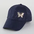 Casquette bleu marine avec texture jacquard et emblème papillon en strass brillant - Ajustable 56-60cm / Bleu foncé