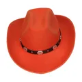 Detail of bright orange felt cowboy hat with silver studs and engraved metal discs - Gold Square Buckle Simple Style (109) / Orange