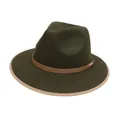 Dettaglio cappello in lana verde scuro con cinturino in pelle marrone e fibbia in metallo - M (56-58cm) / Stile Fibbia in Metallo (2HAT082) / Verde Militare