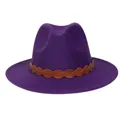 Dunkelvioletter Cowboyhut aus Wollfilz mit braunem Lederband und klassischem Fedora-Design - M (56-58cm) / 176 Braided Band Style / Lila
