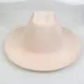 Classic cream wide brim wool felt cowboy hat with flat brim and fedora style crown - M (56-58cm) / Basic Style (B) / Beige