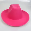Detailed top view of a bright pink western cowboy wool felt hat with a wide brim - M (56-58cm) / Basic Style (C) / Rose Red
