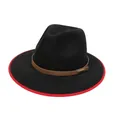 Dettaglio cappello fedora con bordo rosso, fascia in pelle e fibbia in metallo chic - M (56-58cm) / Stile Fibbia in Metallo (2HAT082) / Nero