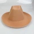 Camel wide brim fedora hat with a classic western cowboy style and wool felt finish - M (56-58cm) / Basic Style (D) / Khaki