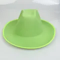 Close-up of vibrant neon green fedora hat showing textured felt fabric and stitched brim - M (56-58cm) / Basic Style (E) / Light Green