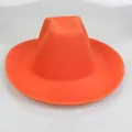 Top view of bright orange fedora hat with a wide brim and textured wool felt finish - M (56-58cm) / Basic Style (F) / Orange