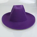 Detail view of a deep purple wide brim fedora hat featuring wool felt texture and stitching - M (56-58cm) / Basic Style (H) / Purple