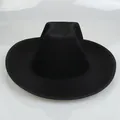 Classic black wide-brim cowboy fedora with a structured wool felt finish and grooved crown - M (56-58cm) / Basic Style (I) / Black