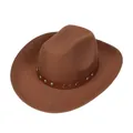 Detail of dark brown wool cowboy hat featuring a decorative band with metal studs - M (56-58cm) / Retro Rivet Style (111) / Camel