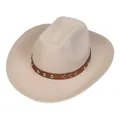 Detail of beige cowboy hat with brown leather band and silver metallic rivets - M (56-58cm) / Retro Rivet Style (111) / Beige