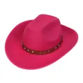 Detail of rose red felt cowboy hat with leather band and metallic studs - M (56-58cm) / Retro Rivet Style (111) / Rose Red