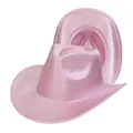 Pink holographic western cowboy hats with metallic finish and upturned brim for party - Pink (C-Pink)