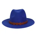 Klassischer königsblauer Fedora-Cowboyhut mit braunem geflochtenem Lederband für Damen und Herren - M (56-58cm) / 176 Braided Band Style / C Saphirblau