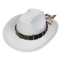 White western cowboy felt hat with brown leather band and metallic eagle badge accent - M (56-58cm) / Eagle Bullet Style (119) / White