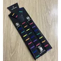 Close-up of black Y-back suspenders with colorful mustache patterns and silver metal clips - Black (Colored Mustache)