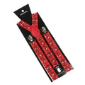 Red Christmas suspenders with reindeer and snowflake jacquard for holiday festive costumes - Red (Cartoon Reindeer Tree)