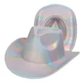 Two-pack rainbow metallic laser cowboy hats with iridescent stripes for party decor - M (56-58cm) / Silver Rainbow