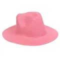 Detailed view of the spiral woven texture on a bright pink straw Panama sun hat - M (56-58cm) / Pink