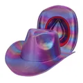 Adult iridescent rainbow cowboy hat with purple and blue metallic finish and red lining - M (56-58cm) / Purple Rainbow