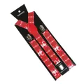 Red Christmas suspenders with elk and tree patterns featuring four silver clips - Red (White Reindeer Green Tree)