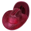 Chapeau de cowboy à paillettes rose fuchsia brillant pour fête et spectacles de danse - Style Droit Rouge Rose