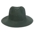 Detail of dark green woven straw fedora hat showing dense spiral weave texture - M (56-58cm) / Dark Green