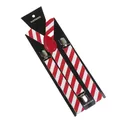 Elastic suspenders with red and white diagonal stripes and durable silver metal clips - Red & White Striped