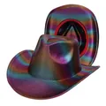 Iridescent metallic western cowboy hat with rainbow gradient and woven texture - M (56-58cm) / Dark Purple Rainbow