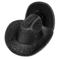 Chapeau de cowboy noir scintillant avec paillettes et finition métallique brillante - Style Droit Noir
