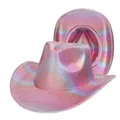 Glitzernder holografischer Cowboyhut in Pink und Koralle Farbverlauf für Partys - M (56-58cm) / Rosa Regenbogen