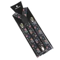 Christmas navy suspenders with reindeer and snowflake patterns and silver clips - Navy Blue (Christmas Hat Reindeer)