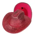 Chapeau de cowboy occidental à paillettes rose brillant pour fête et spectacle - Style Droit Rouge Pastèque