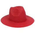 Classic red straw panama hat with elegant woven texture and flat brim for sun protection - Red