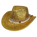 Dettaglio macro cappello da cowboy dorato glitterato con stelle e fibbia turchese - Oro