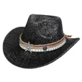 Dettaglio cappello da cowboy nero con stemma a stella d'argento e pietra turchese - Nero