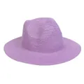 Detailaufnahme des hellvioletten Panama-Strohhuts mit feiner Textur und Fedora-Stil - Hellviolett