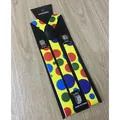 Adjustable yellow suspenders with vibrant colorful polka dots and silver metal clips - Colorful Big Polka Dot Pattern (02)