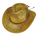 Chapeau de cowboy western doré à paillettes avec bande en cuir cloutée et large bord - Or