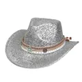 Dettaglio del cappello da cowboy argento con stella in metallo e perla turchese centrale - Argento